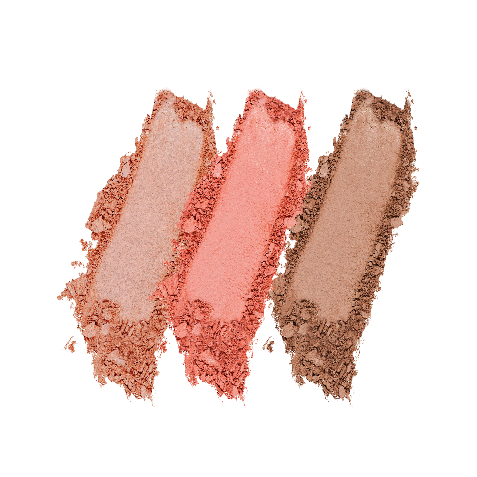 Three swatches of different shades of makeup on a white background